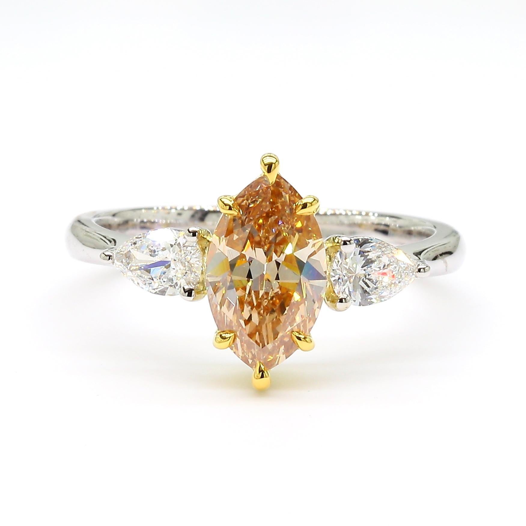 Contemporary GIA Certified Yellow Marquise Diamond 1.70 Carat TW Cocktail Ring For Sale