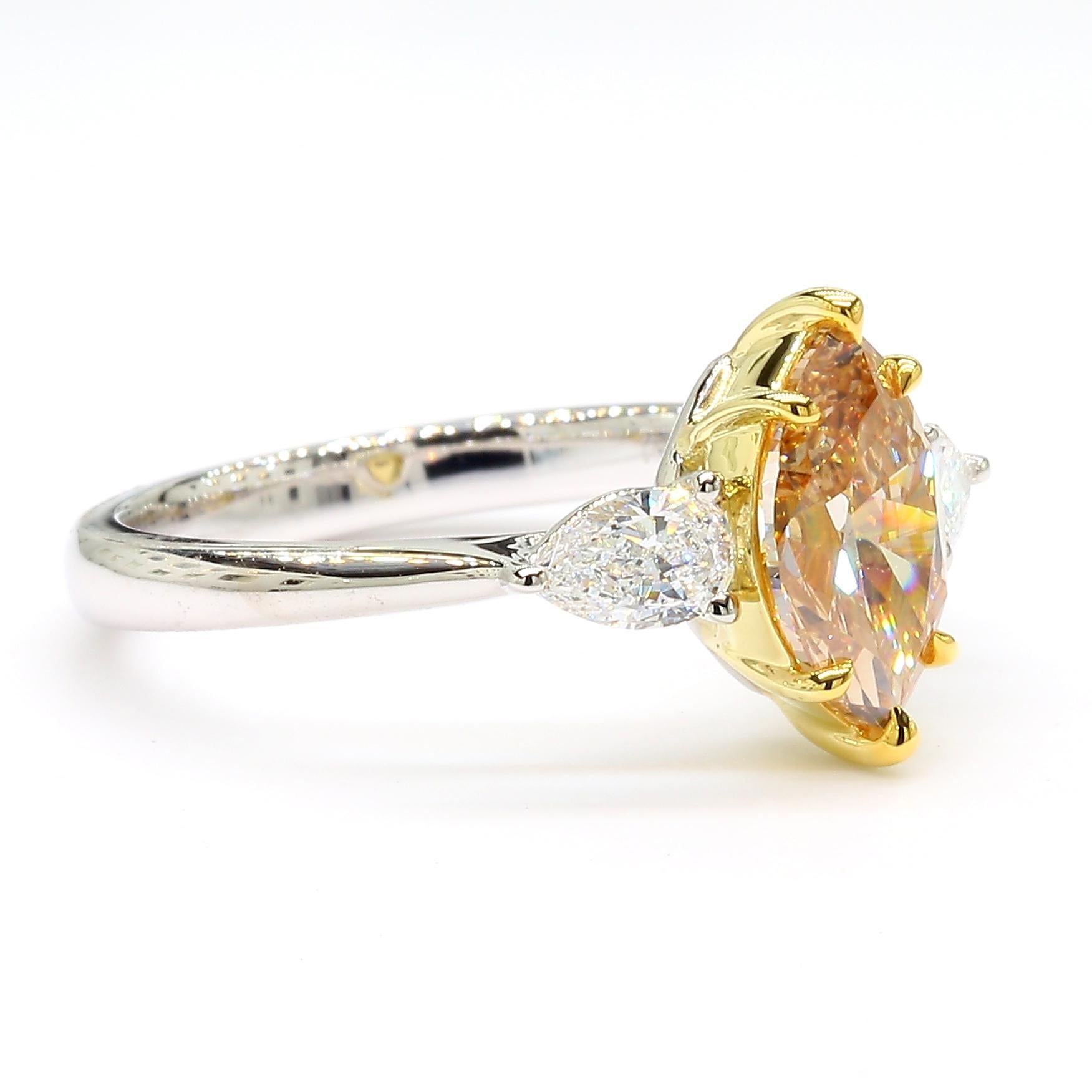 Marquise Cut GIA Certified Yellow Marquise Diamond 1.70 Carat TW Cocktail Ring For Sale