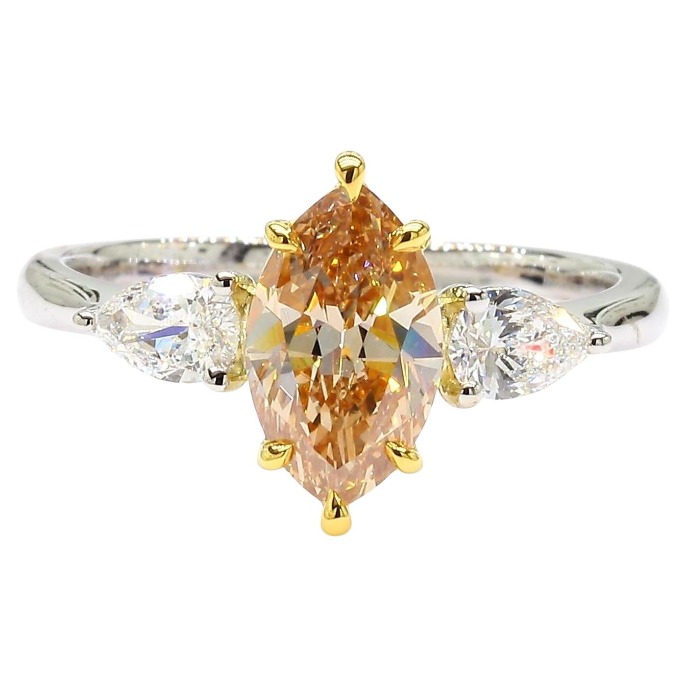 GIA Certified Yellow Marquise Diamond 1.70 Carat TW Cocktail Ring