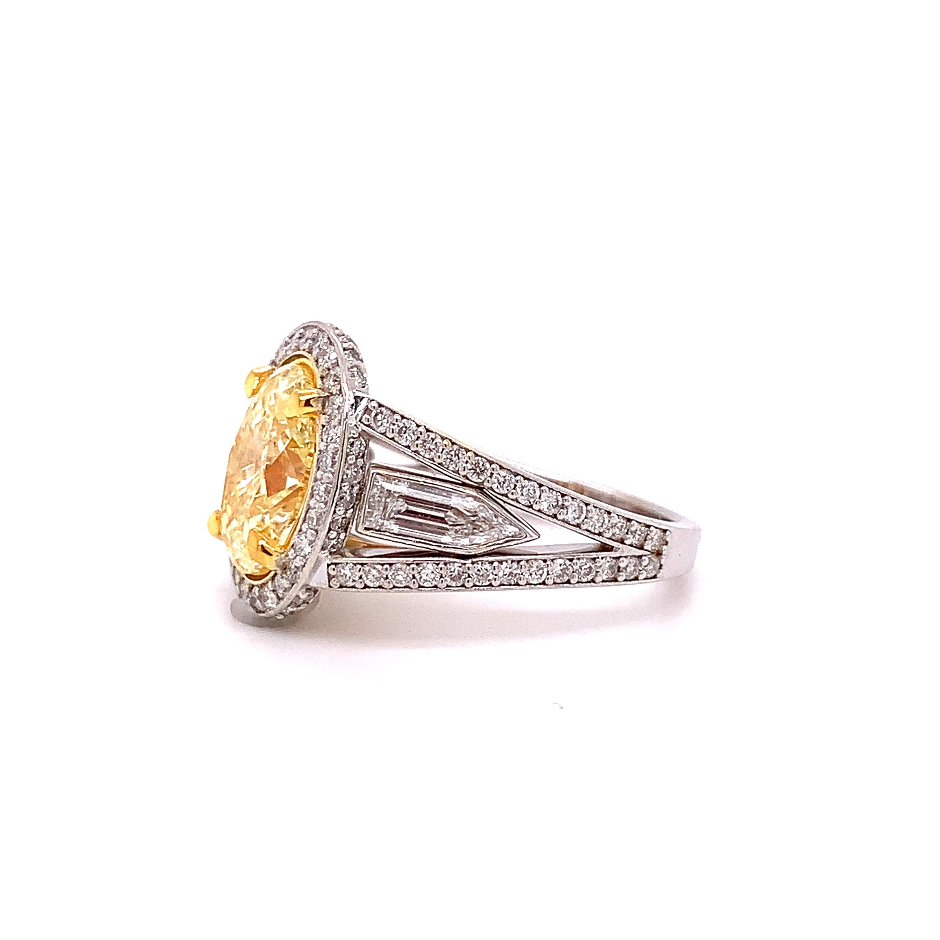 Oval Cut GIA Certified Yellow Oval Shaped Diamond Engagement Ring 3.13 CTTW