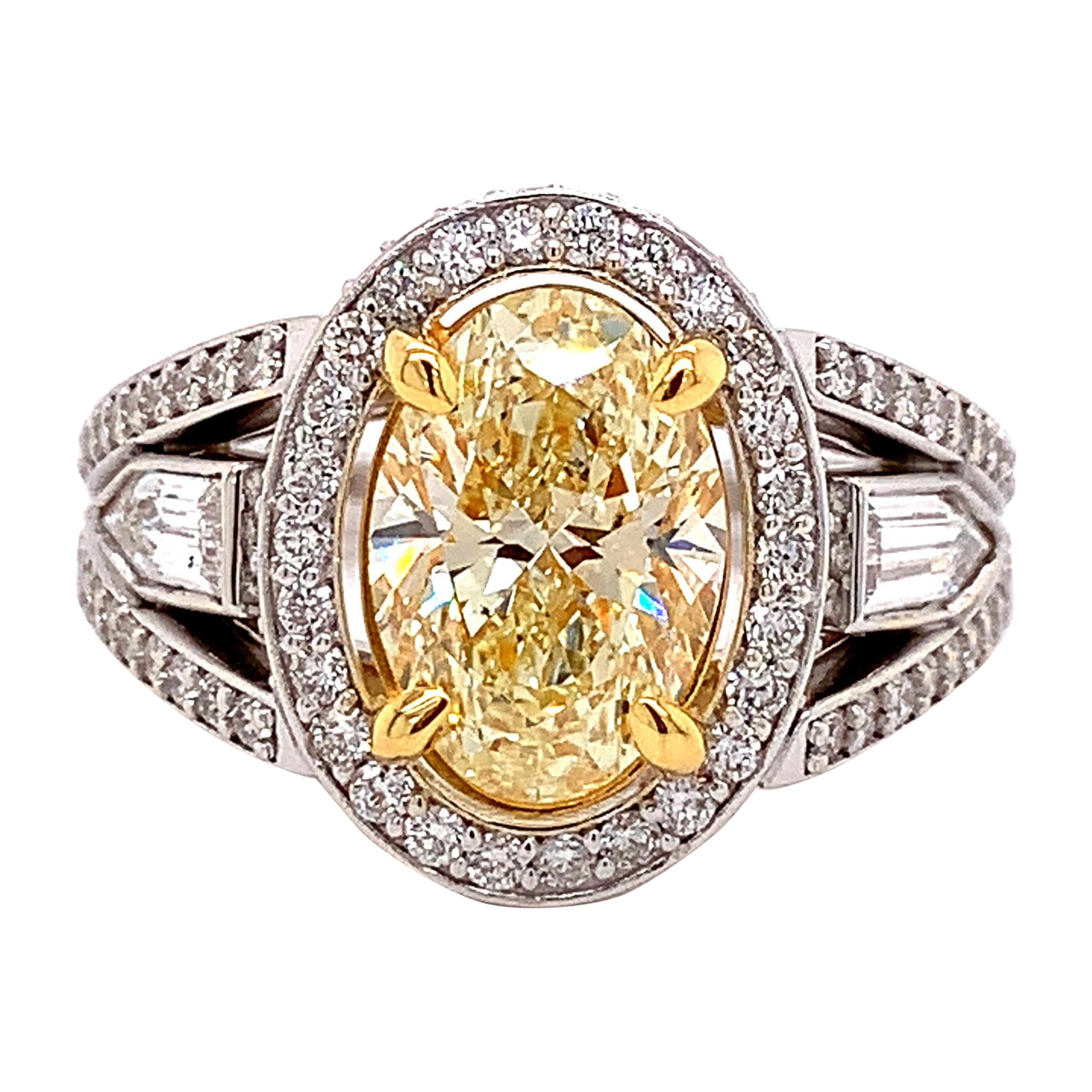 GIA Certified Yellow Oval Shaped Diamond Engagement Ring 3.13 CTTW