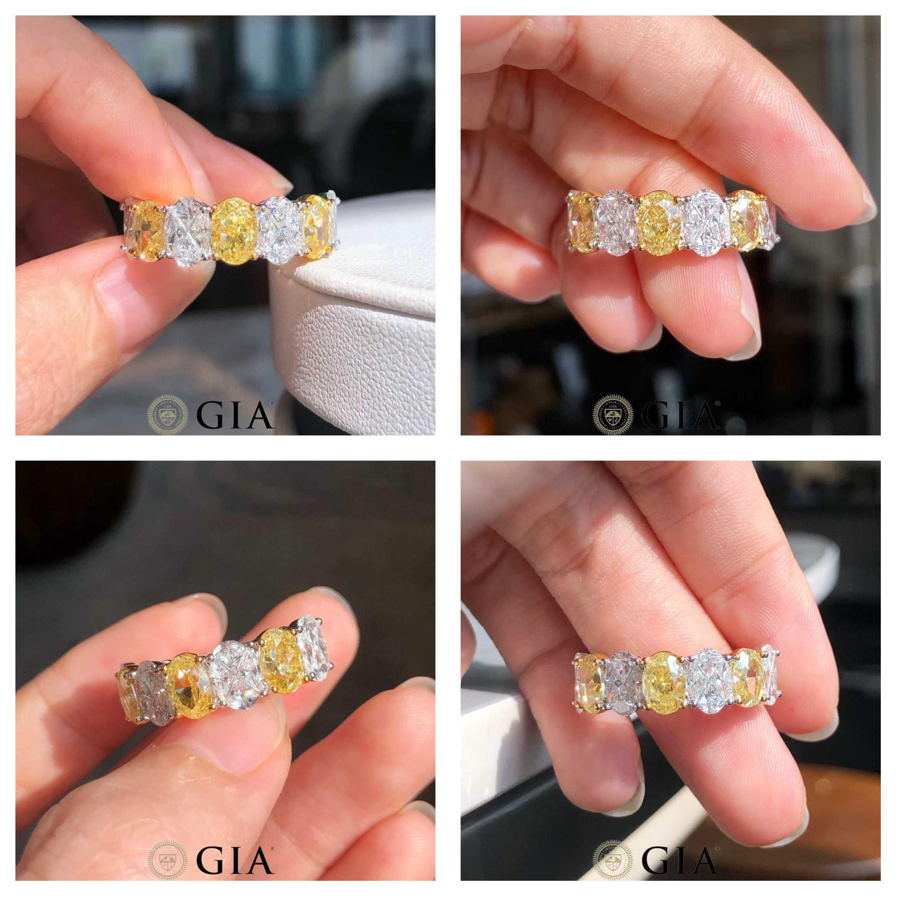 En venta: Anillo de media banda de eternidad con diamantes amarillos y blancos certificados por GIA  6