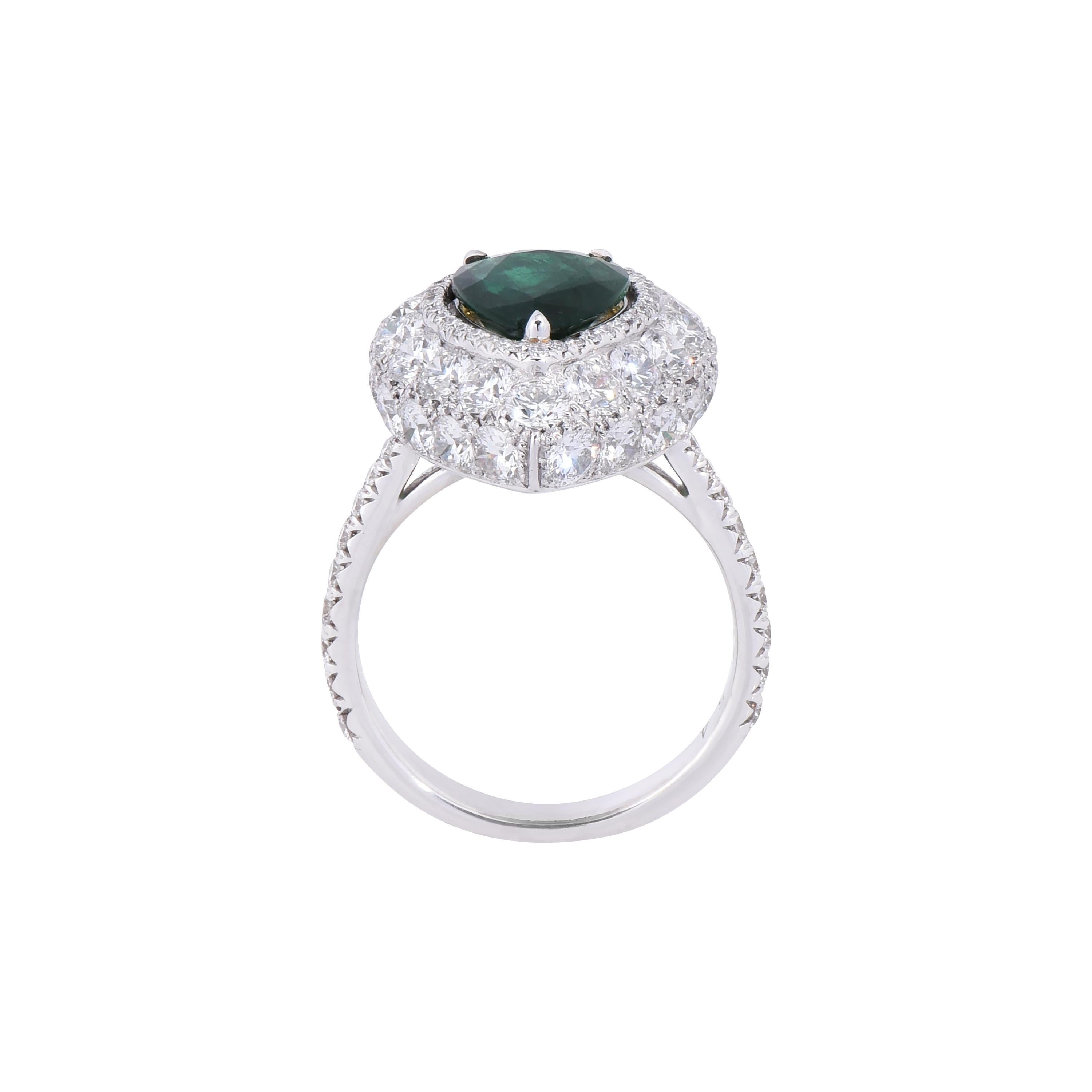 Pear Cut Laviere GIA Certified Zambian Emerald and Diamond Cocktail Ring For Sale