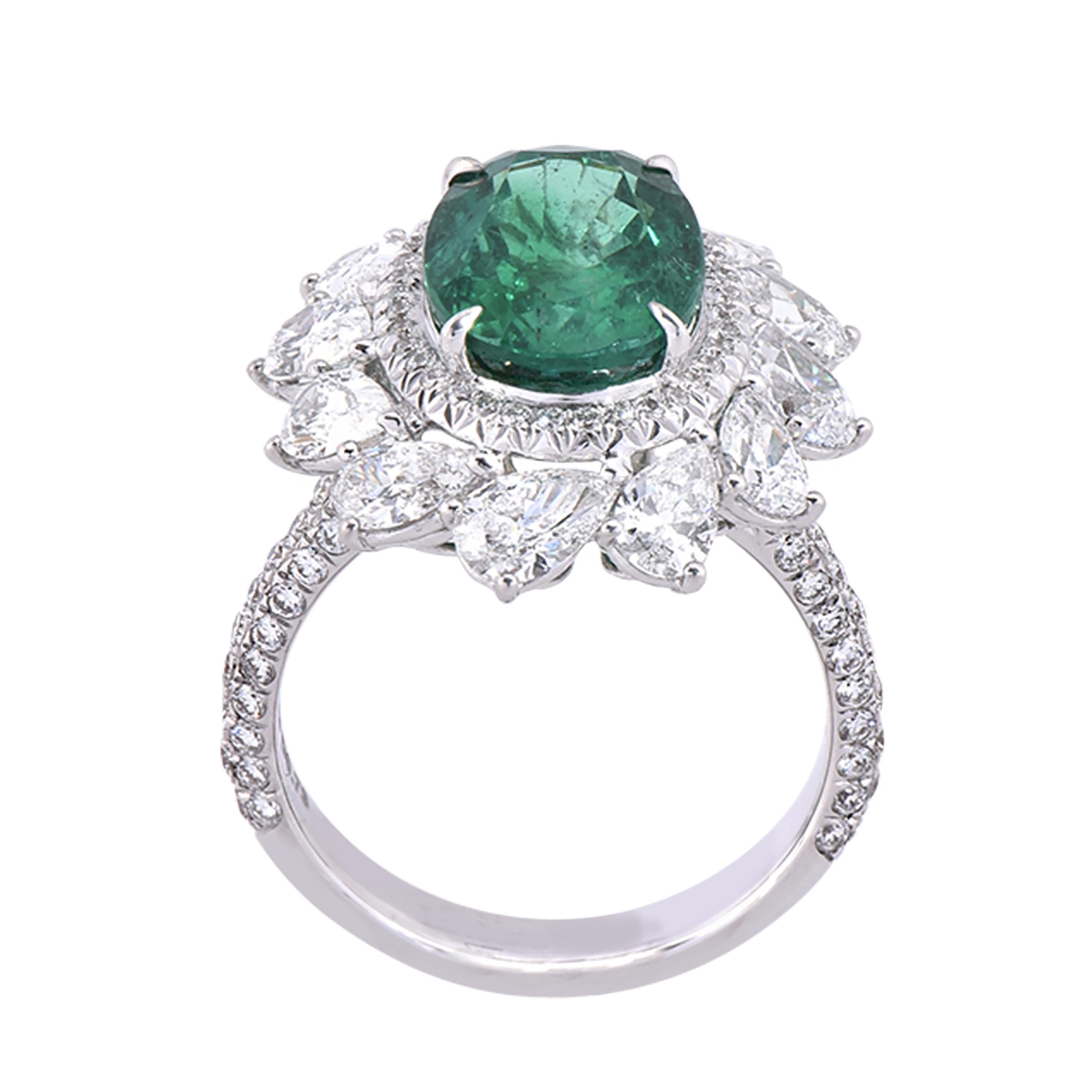 Oval Cut Laviere GIA Certified Zambian Emerald and Diamond Cocktail Ring For Sale