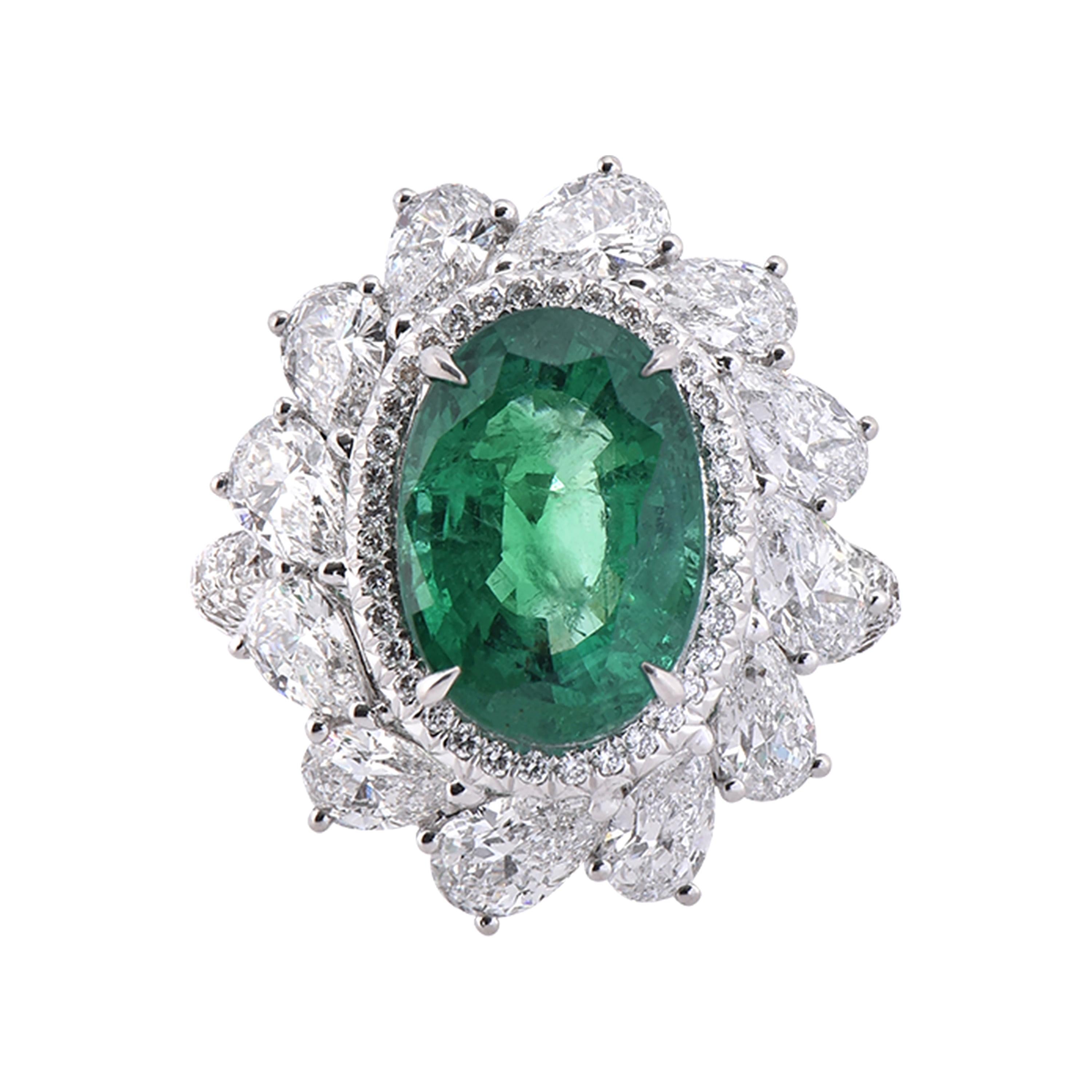 Laviere GIA Certified Zambian Emerald and Diamond Cocktail Ring For Sale