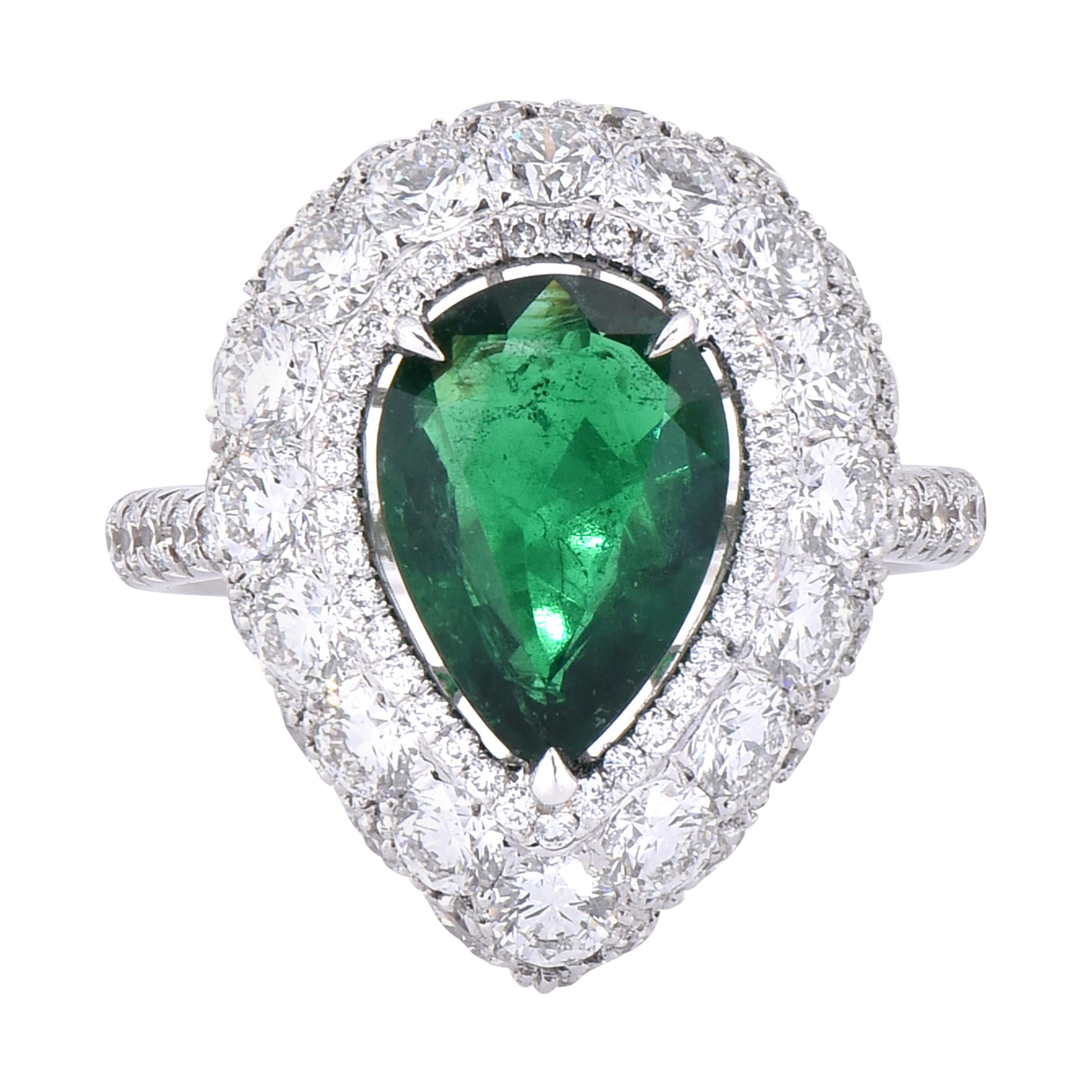 Laviere GIA Certified Zambian Emerald and Diamond Cocktail Ring For Sale