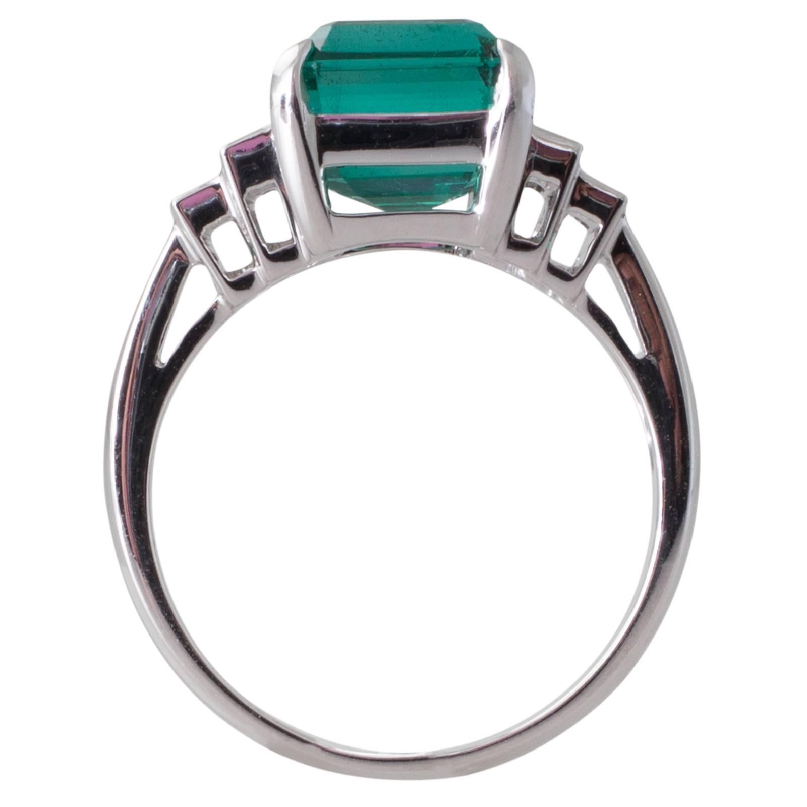 Emerald Cut GIA Certified Zambian Emerald and Diamond Ring For Sale