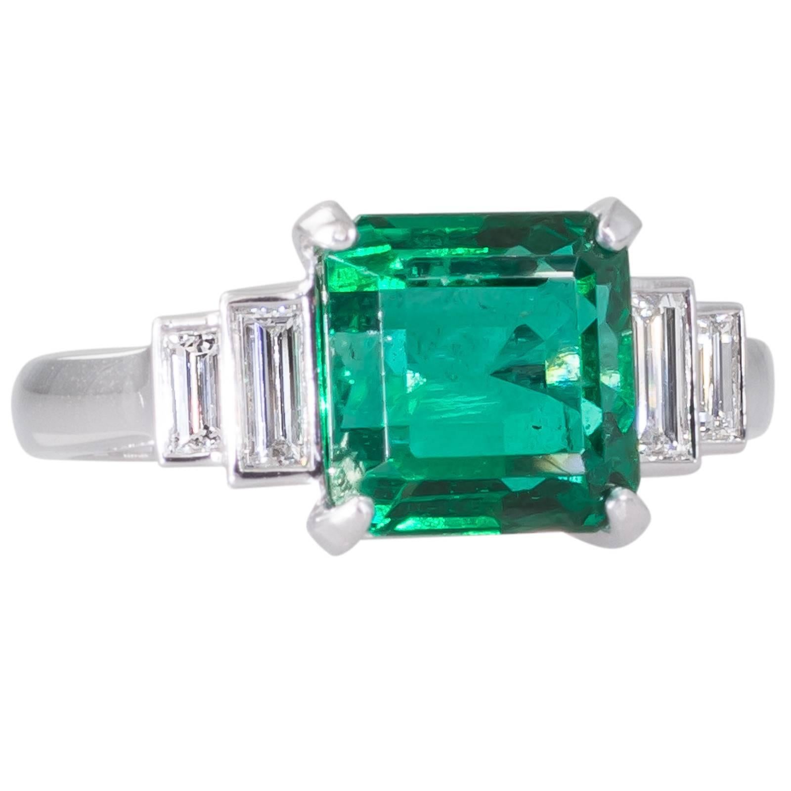 GIA Certified Zambian Emerald and Diamond Ring For Sale