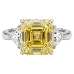 GIA Certified 3 Carat Fancy Intense Yellow Diamond Three-Stone Ring