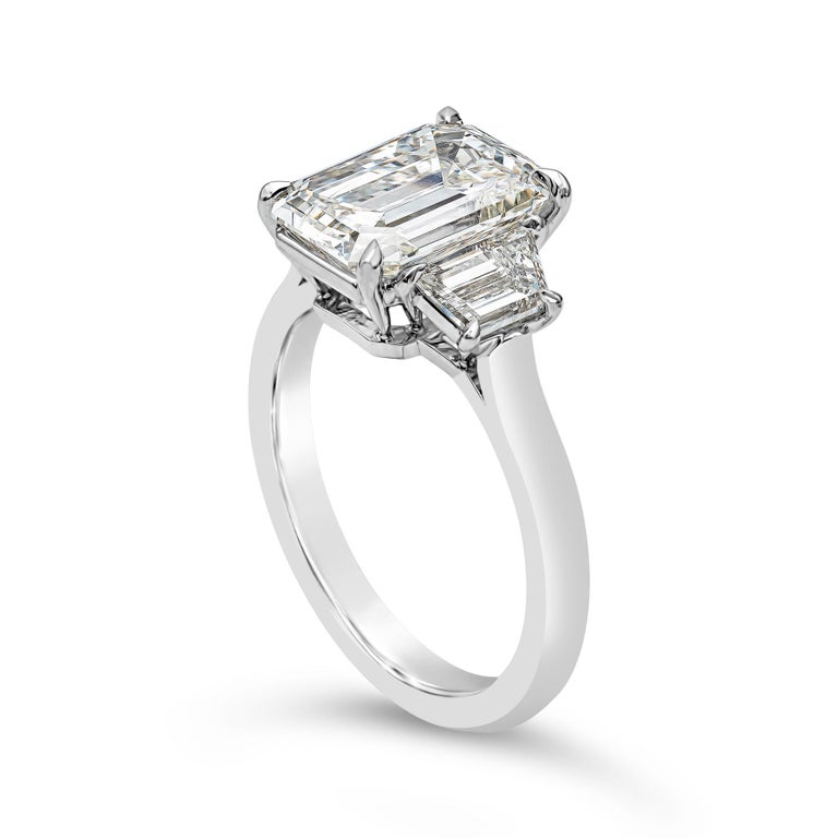GIA Certified 3.21 Carat Emerald Cut Diamond Three-Stone Engagement ...