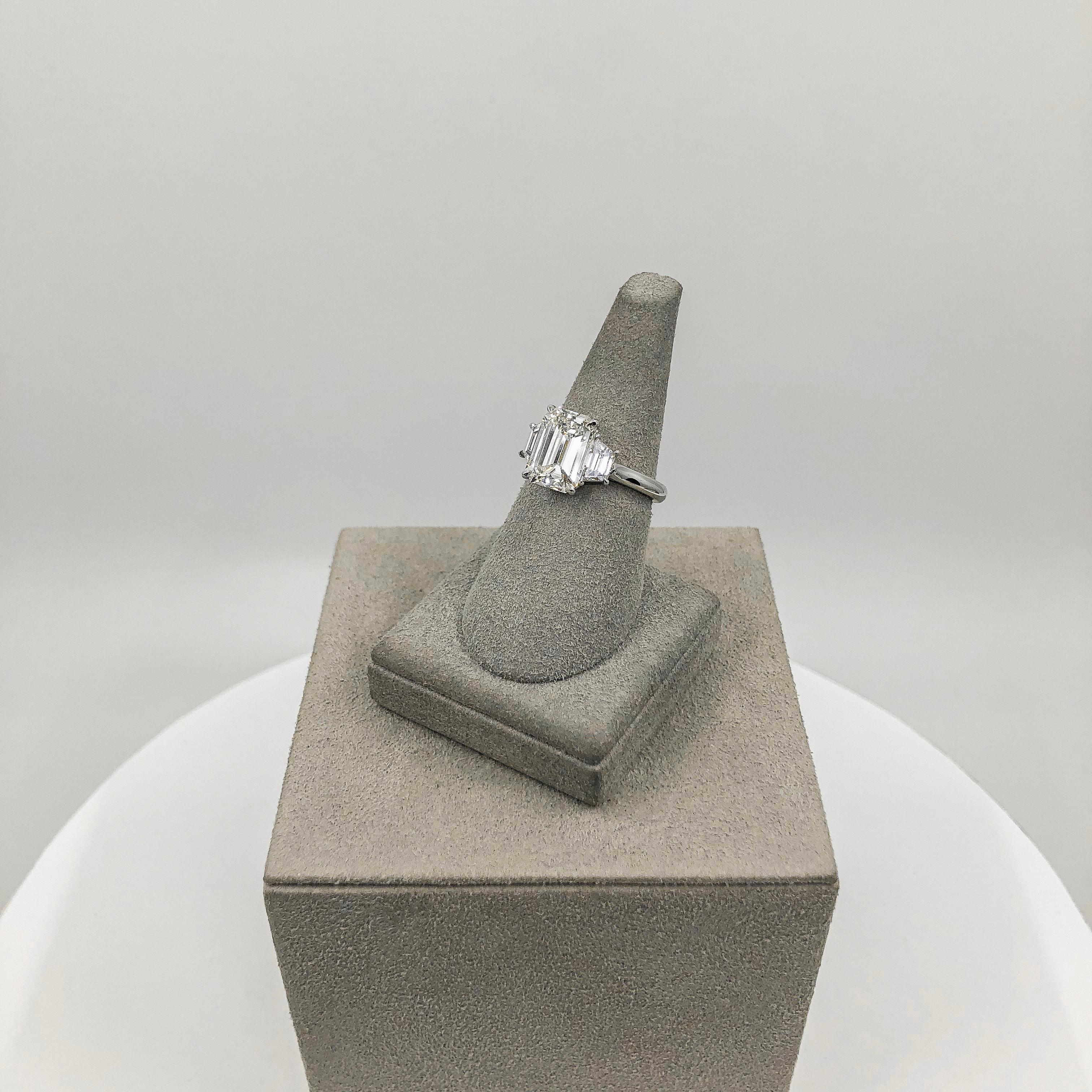 GIA Certified 3.21 Carat Emerald Cut Diamond Three-Stone Engagement Ring 2