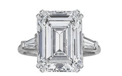 GIA Certified 6.05 Carat Emerald Cut Diamond Three Stone Ring in Platinum