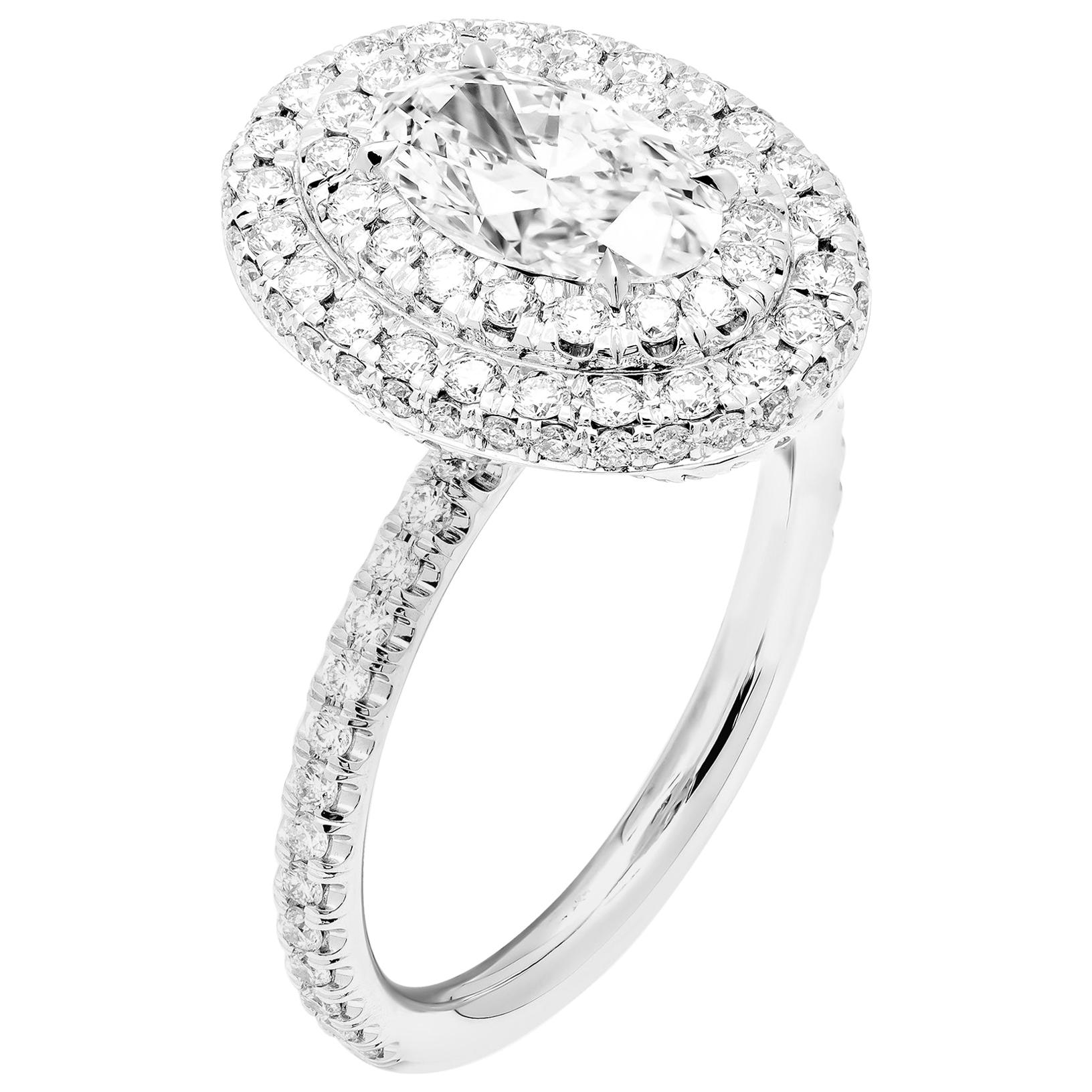 GIA-Zertifikat 1,01 Karat Ovaler F VS1 Diamant-Verlobungsring im Angebot