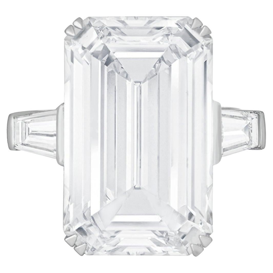 GIA Certifield 8.01 Carat Emerald Cut Diamond Ring with tapered baguette