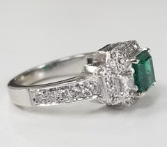 GIA Certified 1.05 Carat Emerald 14 Karat Square Emerald and Halo Diamond Ring