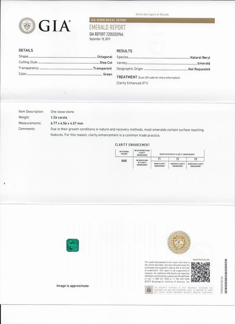 GIA Certified 1.05 Carat Emerald 14 Karat Square Emerald and Halo Diamond Ring For Sale 1