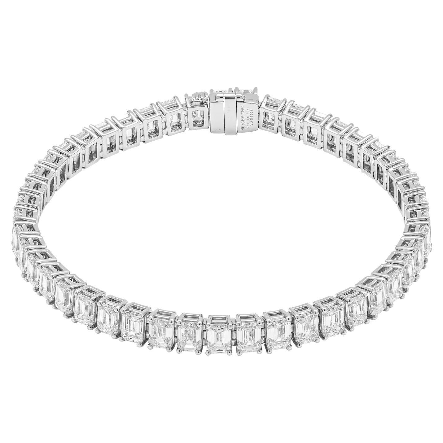 GIA Certifies 18.60 Carat Emerald-Cut Diamond Platinum Line Tennis Bracelet For Sale