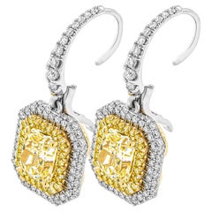 GIA Certifies Earring with 2.36ct & 2.37ct Fancy Yellow Radiant Cut Diamonds