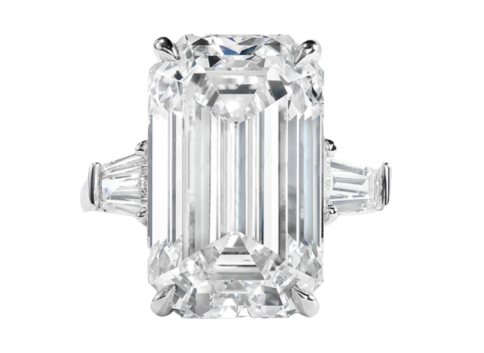 Gia Certififed 3.51 Carat Emerald Cut Platinum Diamond Ring D Flawless For Sale 1
