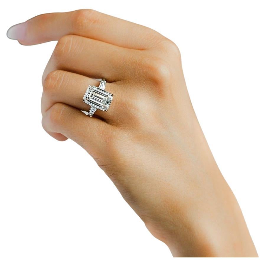 Gia Certififed 3.51 Carat Emerald Cut Platinum Diamond Ring D Flawless For Sale