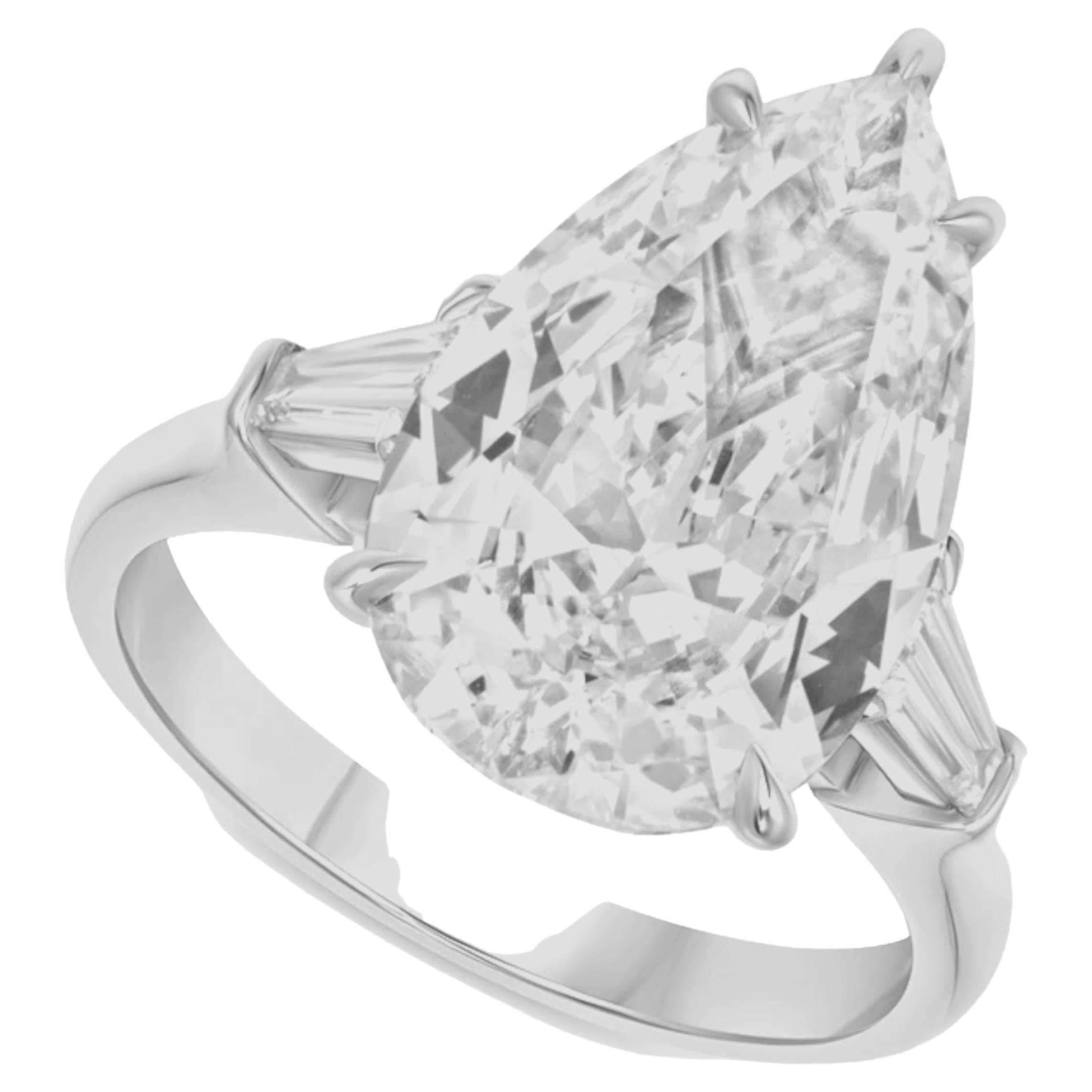 Contemporary GIA Certifiied 4.52 Carat Pear Cut D Color VVS2 Clarity Diamond Engagement Ring For Sale
