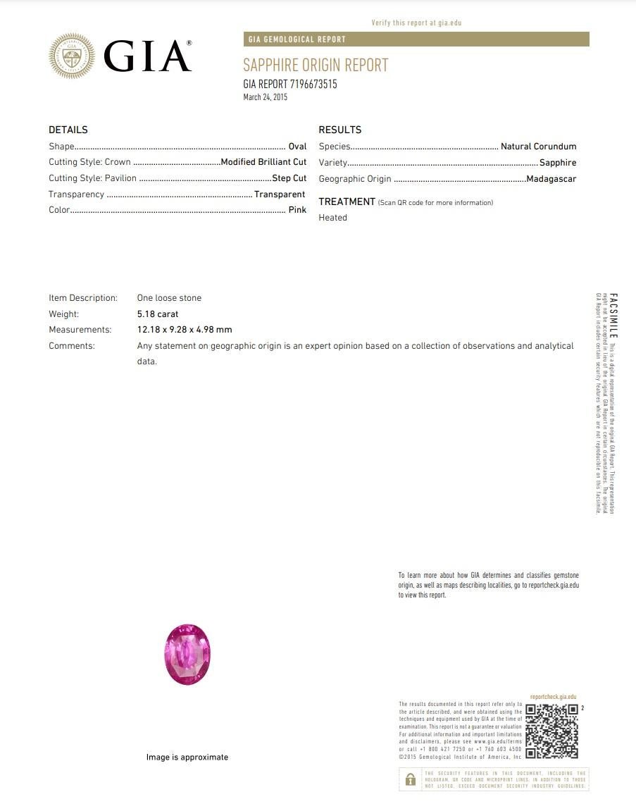 GIA-zertifizierter ovaler rosa Saphir- und Diamantring im Zustand „Neu“ in New York, NY