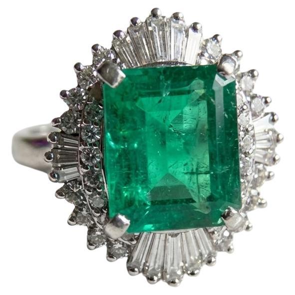 GIA Cetified 4.80 Carat Emerald Ballerina Diamond Ring For Sale