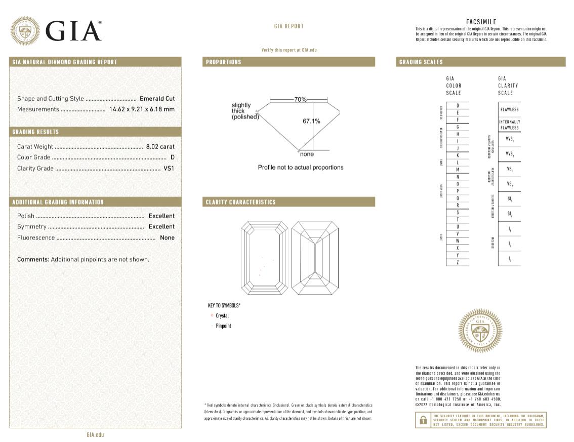 GIA zertifiziert 8 Karat. Diamantring mit Smaragdschliff (Zeitgenössisch) im Angebot