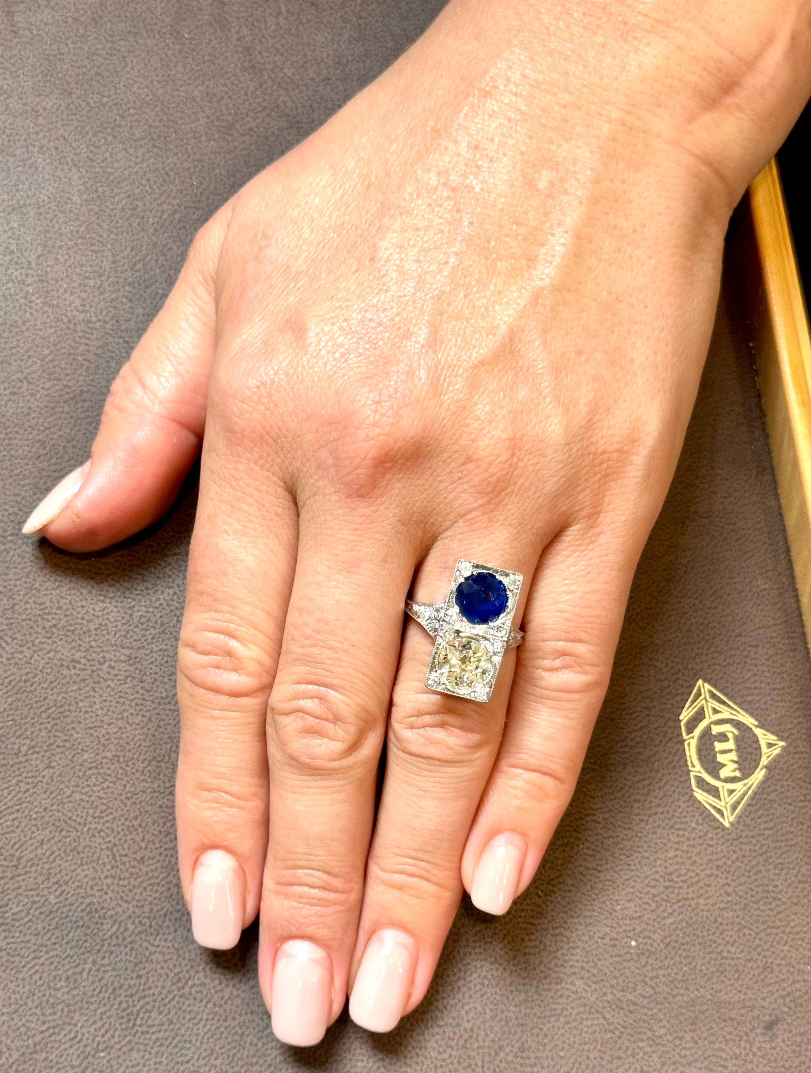 GIA CEYLON  Zafiro Azul y Antiguo Menor 3 CT Anillo de Cóctel de Diamantes Platino Estate en venta 9