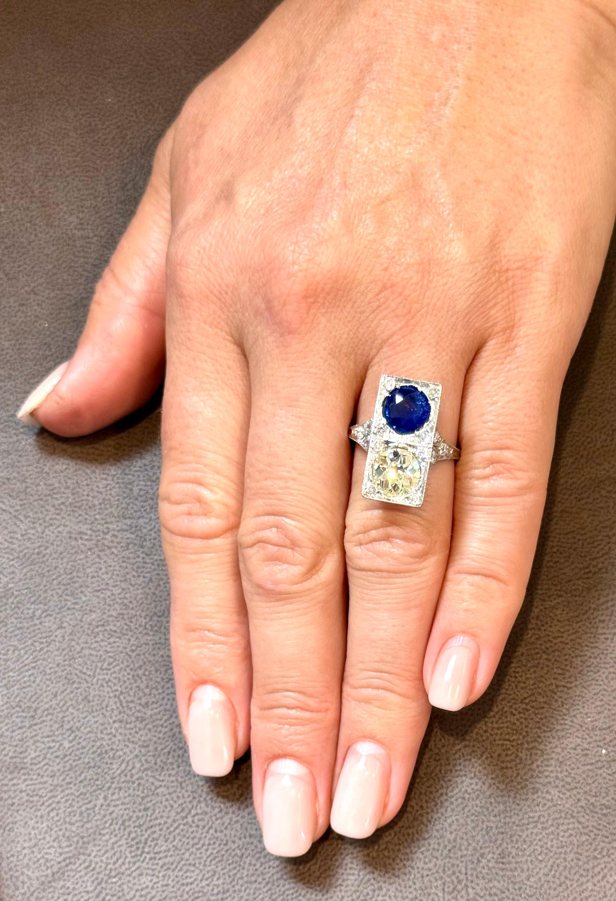 GIA CEYLON  Zafiro Azul y Antiguo Menor 3 CT Anillo de Cóctel de Diamantes Platino Estate en venta 12