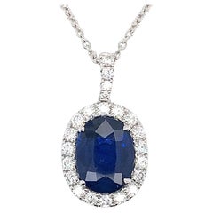 GIA Ceylon Sapphire & Diamond Pendant in 18 Karat White Gold