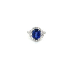 GIA Ceylon Sapphire & Diamond Ring in 18 Karat White Gold