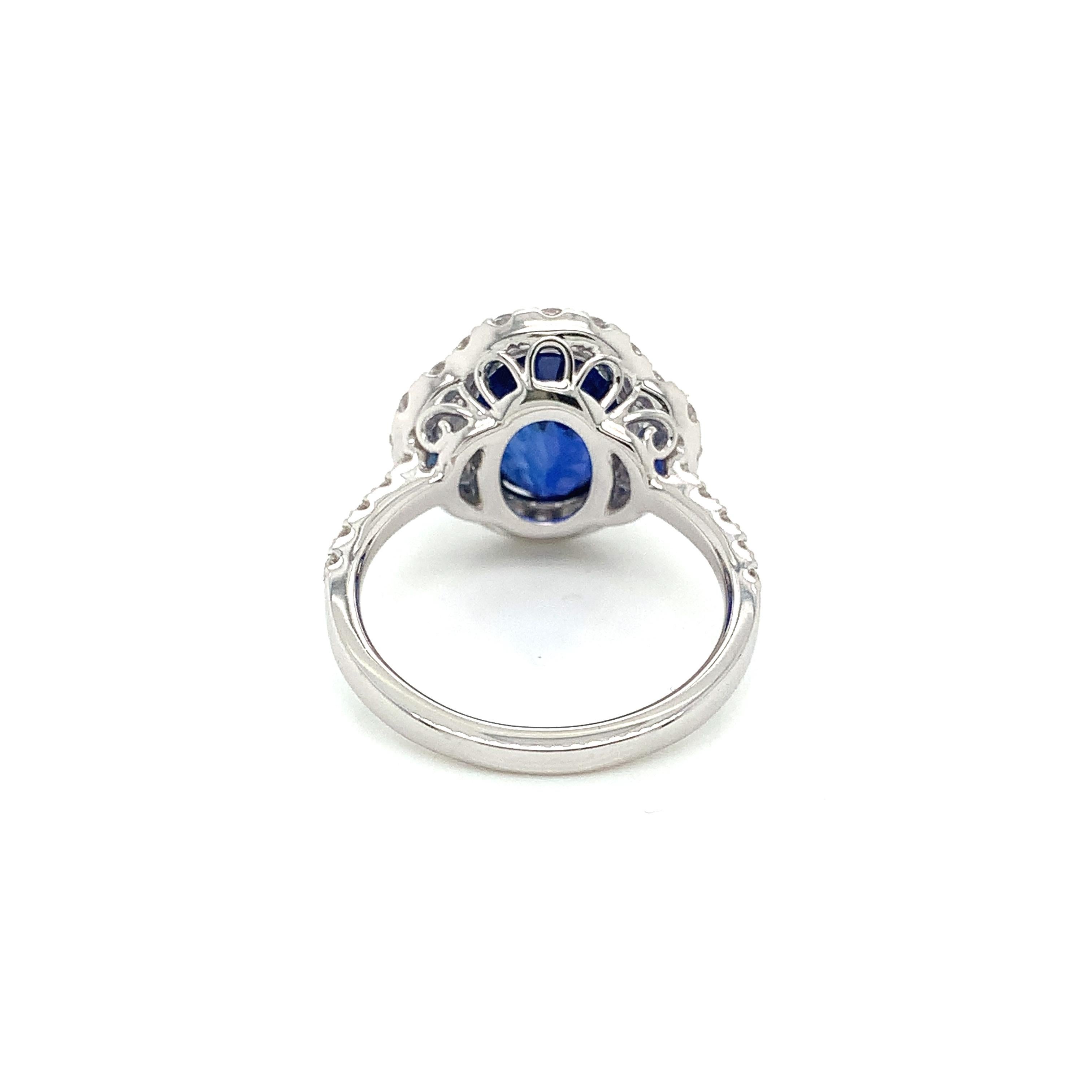 Women's GIA Ceylon Sapphire & Diamond Ring in 18 Karat White Gold For Sale