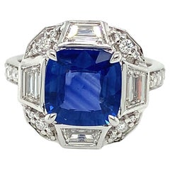 GIA Ceylon Sapphire & Diamond Ring in 18 Karat White Gold