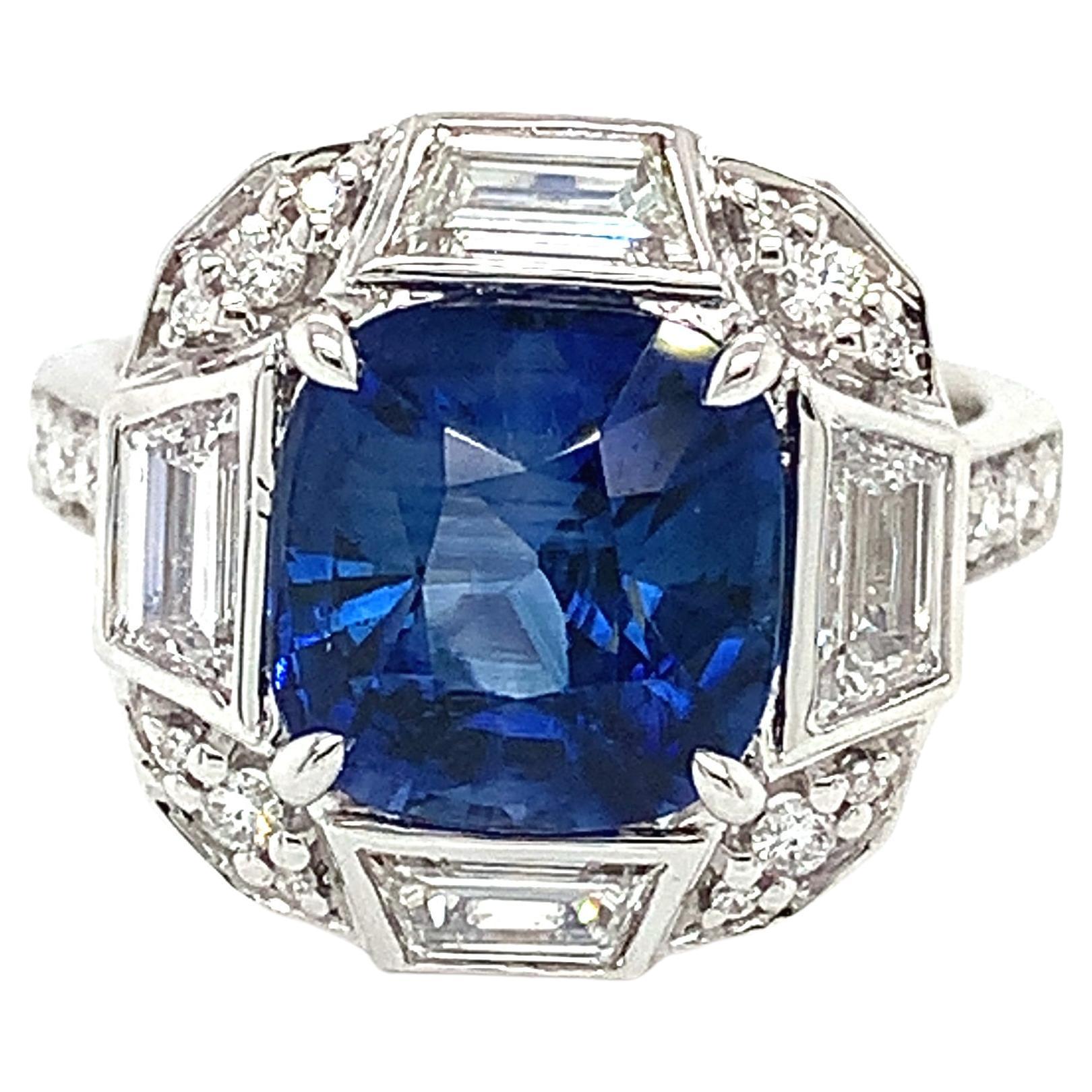 Bague en or blanc 18 carats avec saphir de Ceylan et diamants certifiés GIA