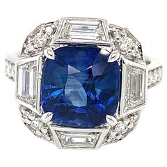 GIA Anillo de zafiro de Ceilán y diamantes en oro blanco de 18 quilates