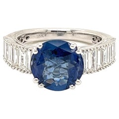 GIA Ceylon Sapphire & Diamond Ring in 18 Karat White Gold