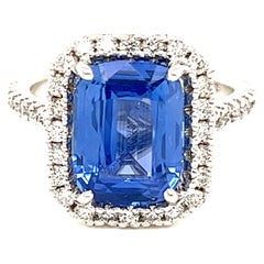 GIA Ceylon Sapphire & Diamond Ring in 18 Karat White Gold