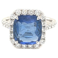 Bague en or blanc 18 carats avec saphir de Ceylan et diamants certifiés GIA