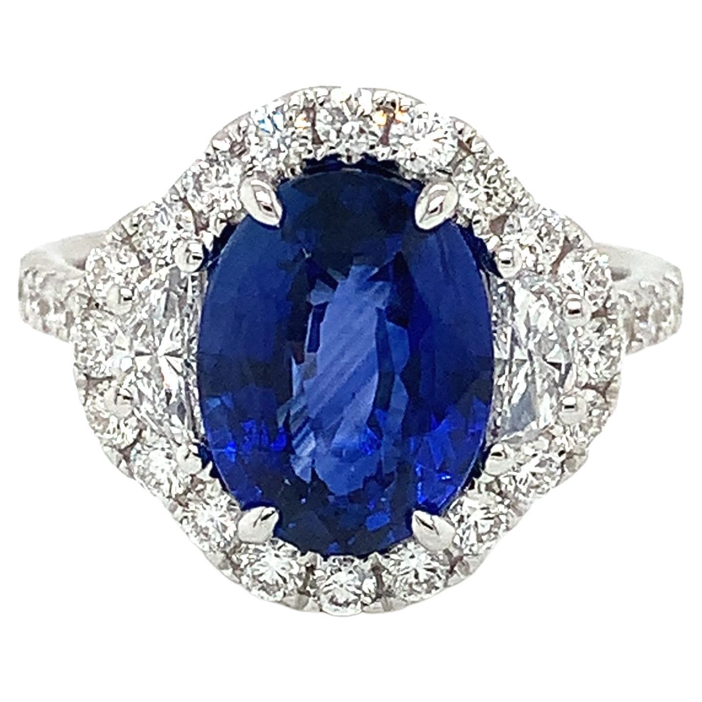 GIA Ceylon Sapphire & Diamond Ring in 18 Karat White Gold