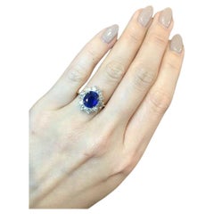 GIA Ceylon Unheated 3.95 Carat Cushion Sapphire and Diamond Ring 18k Yellow Gold