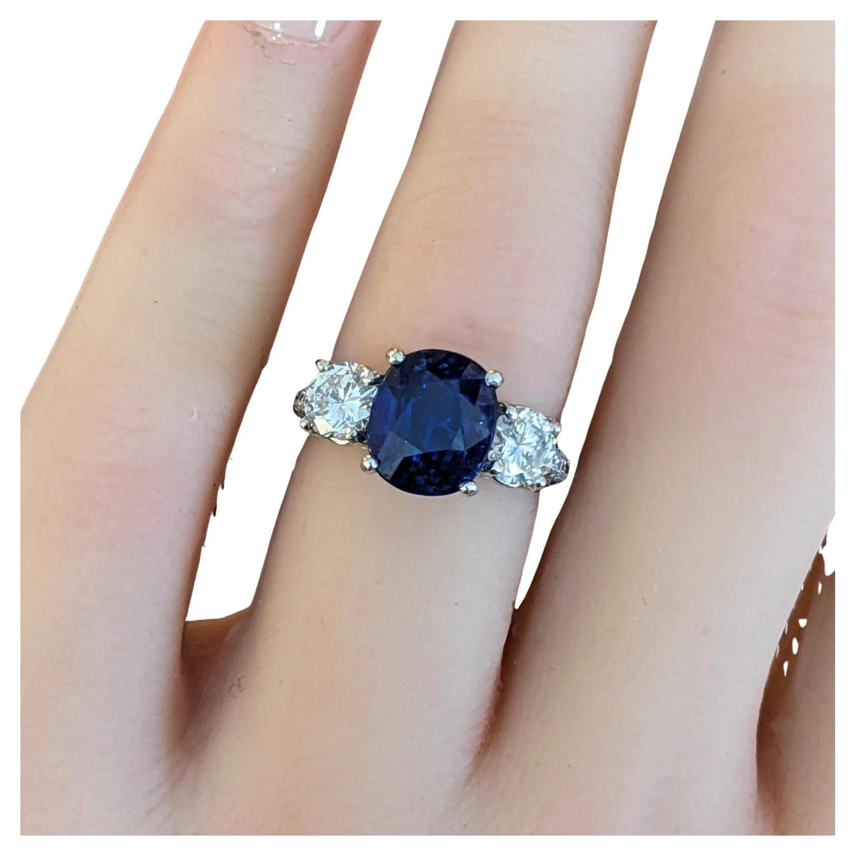 GIA Ceylon Unheated 3.95ct Cushion Sapphire & Diamond Ring in Platinum