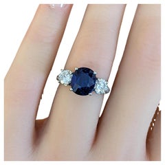 GIA Ceylon Unheated 3.95ct Cushion Sapphire & Diamond Ring in Platinum