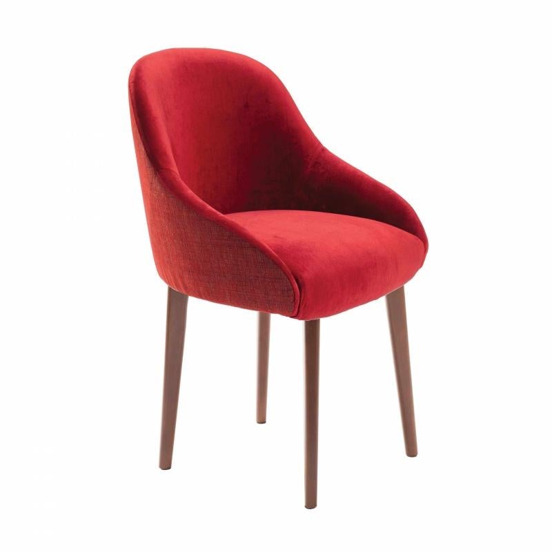 Mid-Century Modern inspirierter Gia Esszimmerstuhl mit Holzbeinen in Grau und Beige mit Stoffbeinen (Moderne der Mitte des Jahrhunderts) im Angebot