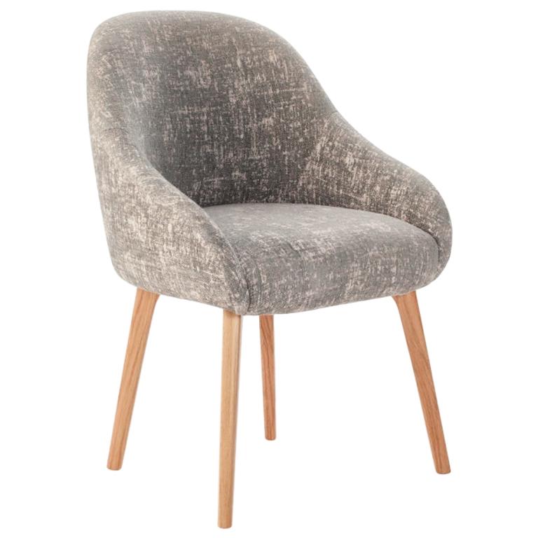 Mid-Century Modern inspired Gia Dinning Chair Grey and Beige Fabric Wooden Legs For Sale