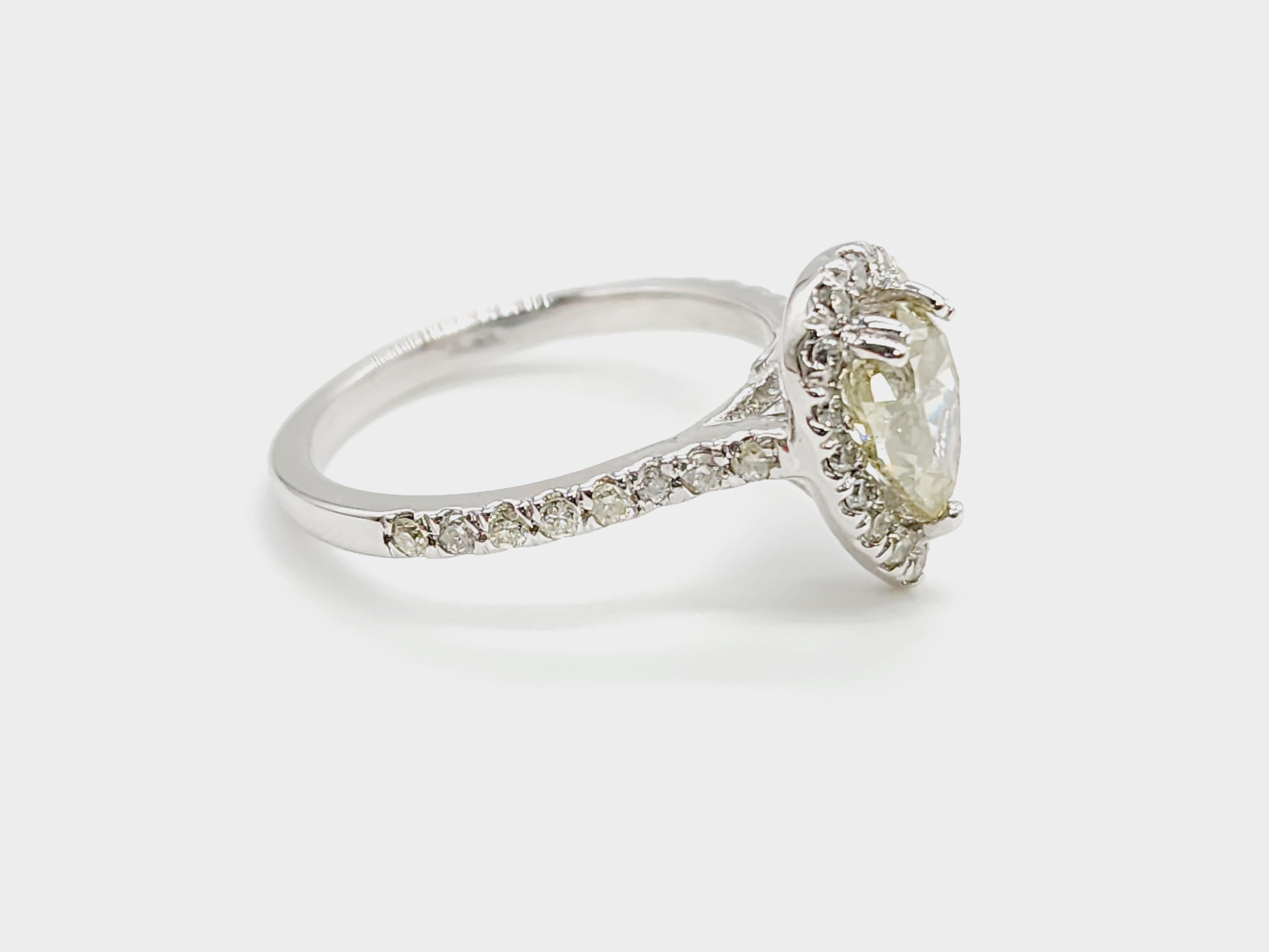 Taglio a goccia GIA CHAMELEON 1,11 carati Anello con diamante giallo fantasia a forma di pera in oro bianco 14K