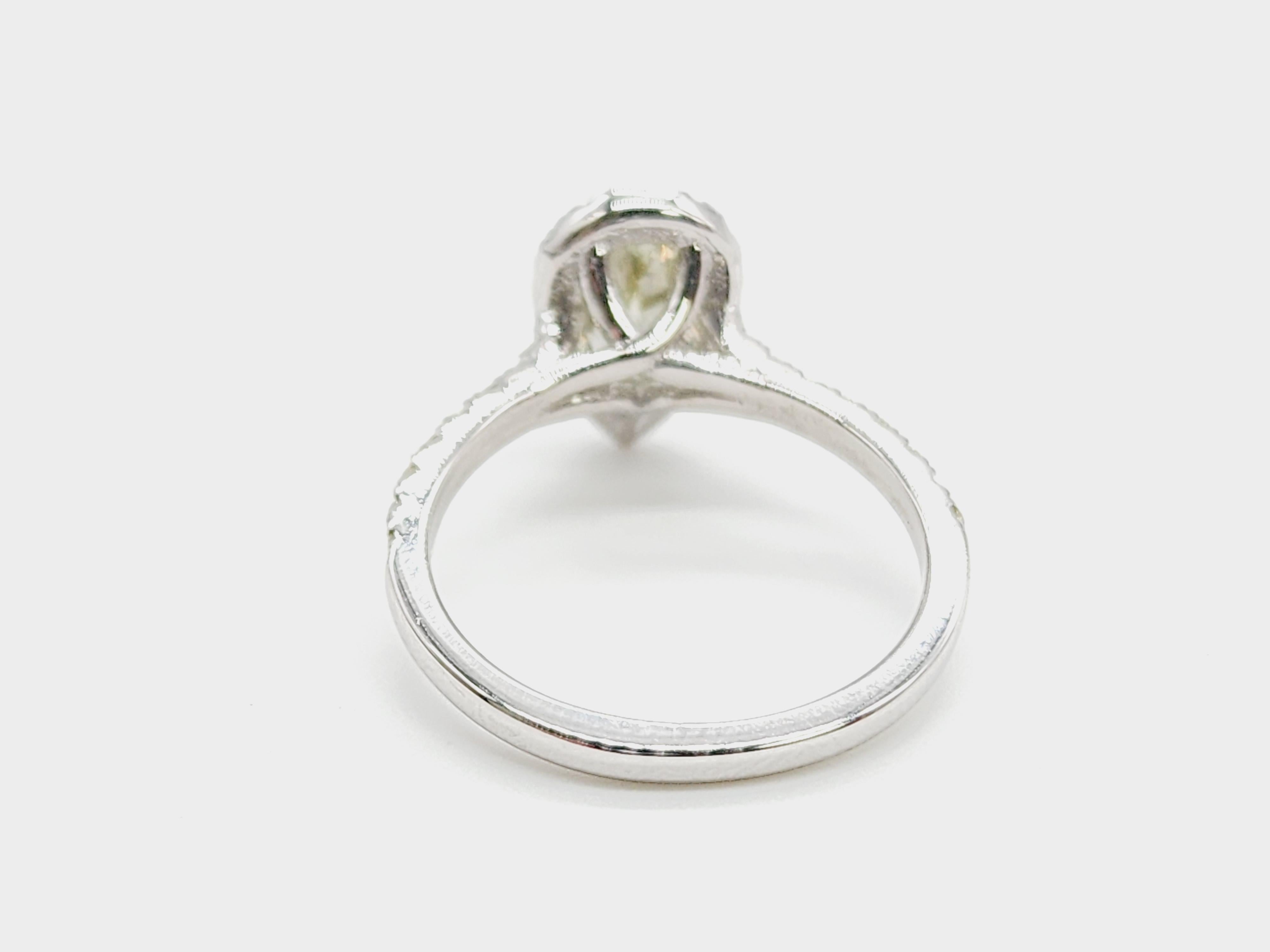 Donna GIA CHAMELEON 1,11 carati Anello con diamante giallo fantasia a forma di pera in oro bianco 14K