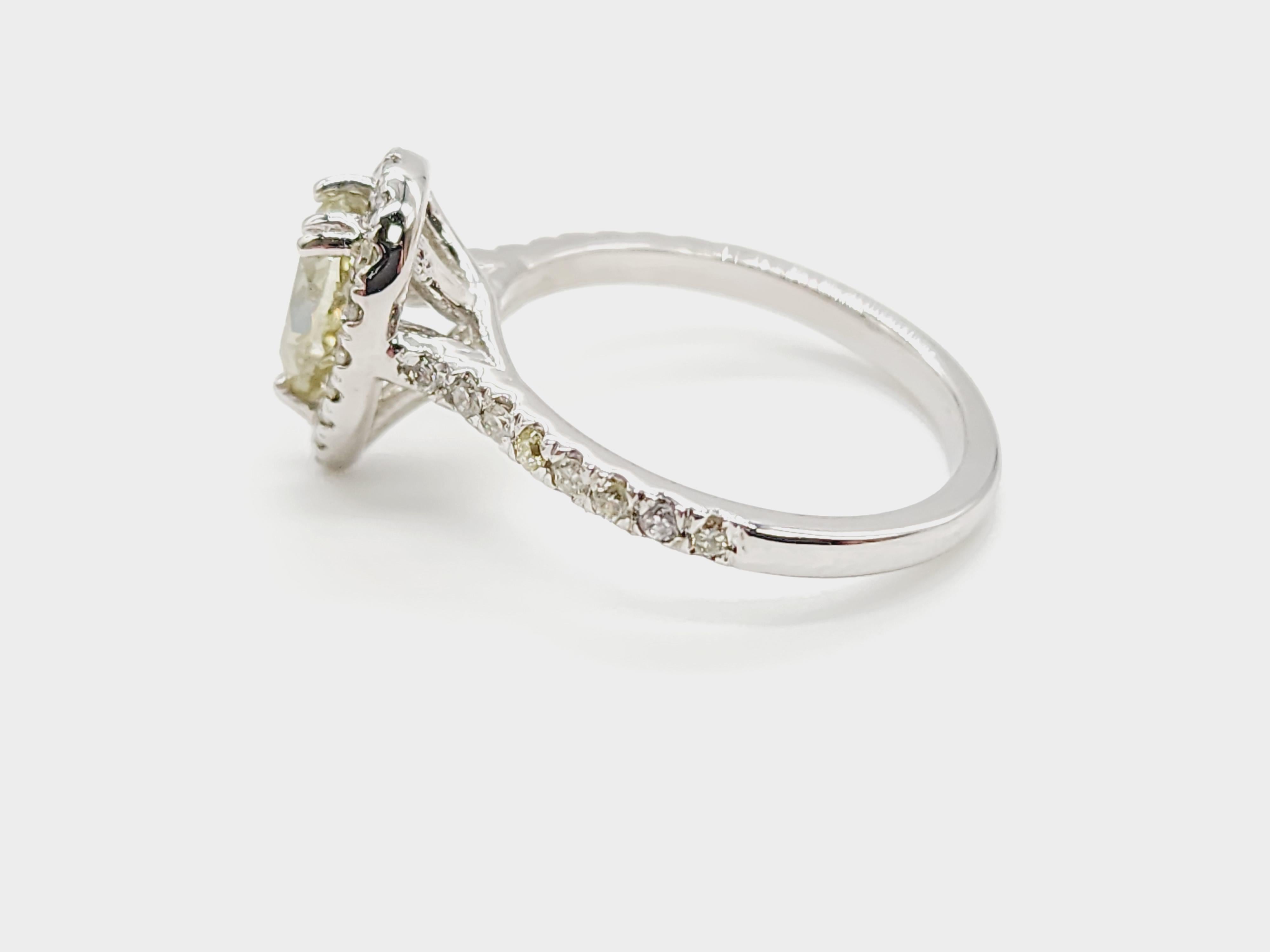 Women's GIA CHAMELEON 1.11 Carat Pear Shape Fancy Yellow Diamond Ring 14K White Gold
