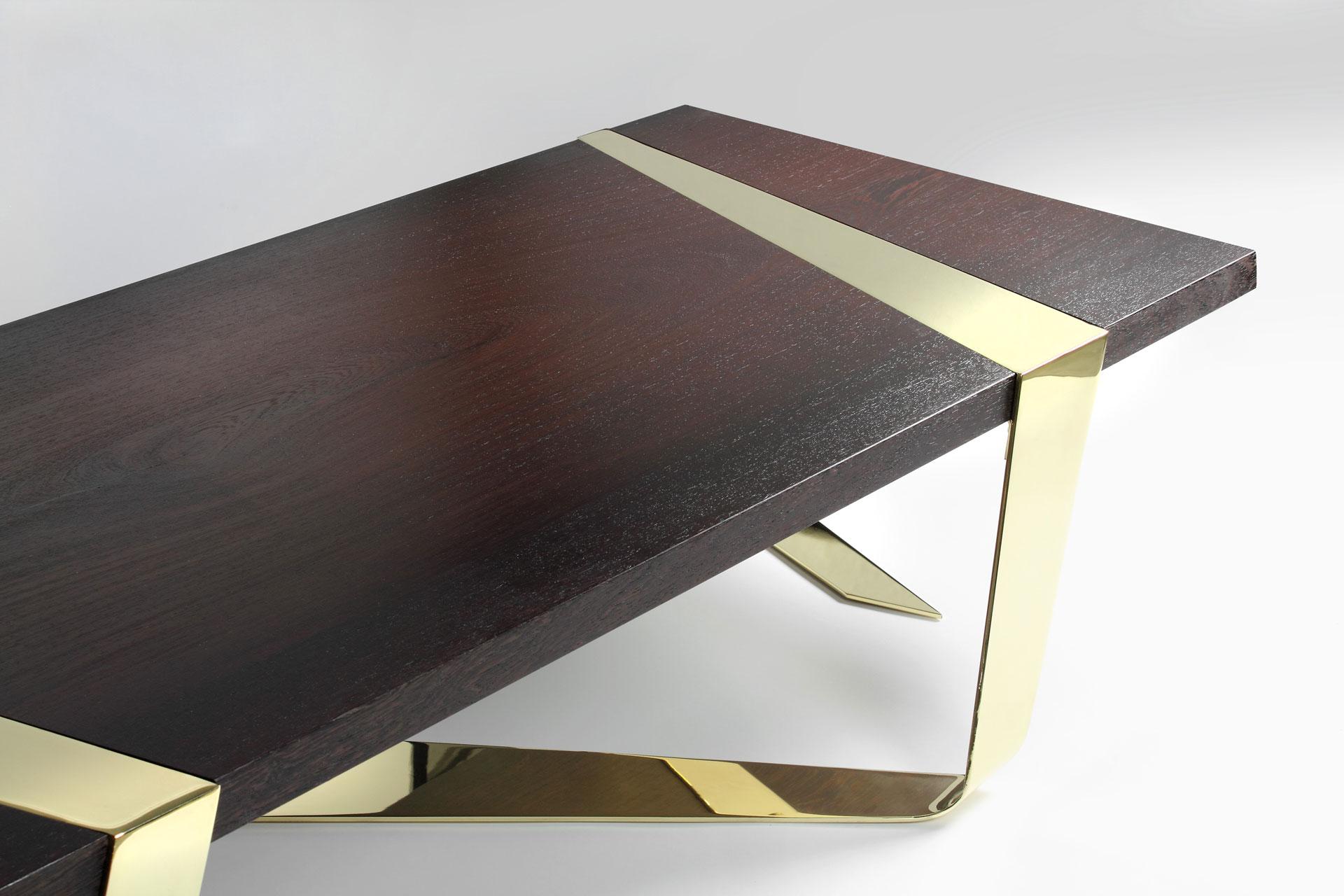 Gia Cinto Gold Couchtisch aus Holz und Edelstahl von Barberini & Gunnell (Postmoderne) im Angebot