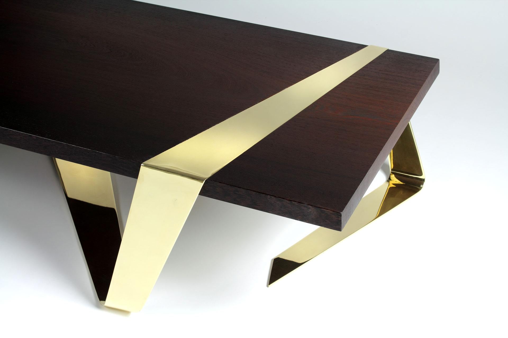 Gia Cinto Gold Couchtisch aus Holz und Edelstahl von Barberini & Gunnell (Italienisch) im Angebot